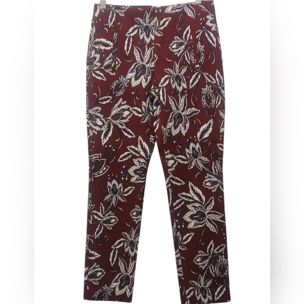 Chico's - NWOT,Maroon Floral Dress Pants W/Slimming Panel, Elastic Waist, Size 4 - Picture 2 of 8